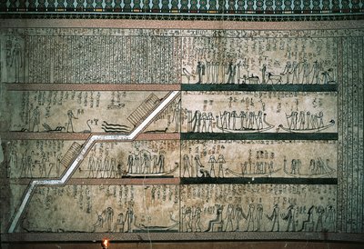Fresker som viser Amduats bok, Solbåtens reise, på gravkamrenes østvegg av Egyptian 18th Dynasty