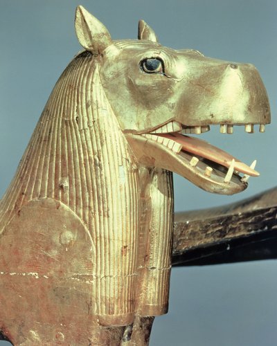 Begravelsessengehode i form av gudinnen Tueris, fra graven til Tutankhamon (ca. 1370-52 f.Kr.) New Kingdom (forgylt tre) av Egyptian 18th Dynasty