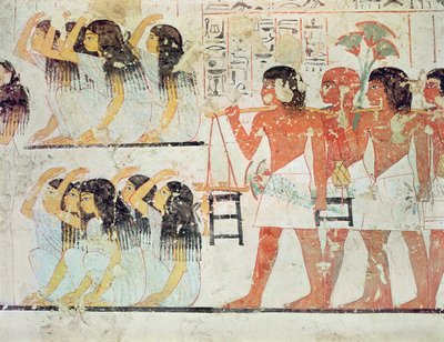Gruppe sørgende i begravelsesprosesjonen til Ramose, fra Tomb Chapel of Ramose, New Kingdom, ca. 1360 f.Kr. (veggmaleri) av Egyptian 18th Dynasty