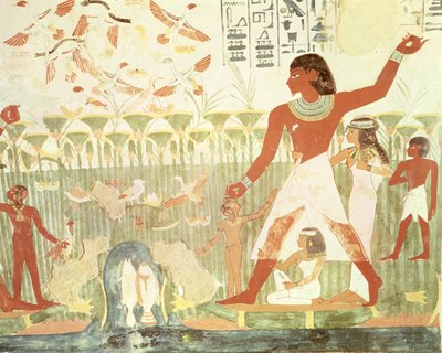Jakt og fiske, fra graven til Nakht, New Kingdom (veggmaleri) av Egyptian 18th Dynasty
