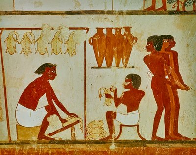 Kjøttbehandling av fuglene, detalj fra graven til Nakht, ca. 1390 f.Kr. (veggmaleri) av Egyptian 18th Dynasty