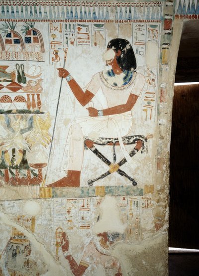 Menna fører tilsyn med arbeiderne sine i felt, detaljer fra fresker i vestibylen til Mennas grav, Sheikh Abd el Qurnah Necropolis, Luxor, Theben (Unescos verdensarvliste av Egyptian 18th Dynasty