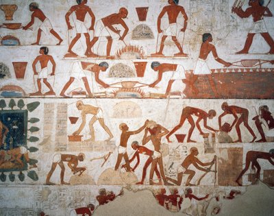Metallbehandling og produksjon av murstein, freskomalerier, kapell, Tomb of Rekhmire (TT100), Sheikh Abd el-Qurna, Theben (Unescos verdensarvliste av Egyptian 18th Dynasty