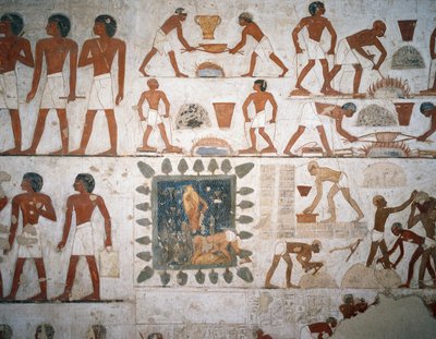 Metallbehandling og produksjon av murstein, freskomalerier, kapell, Tomb of Rekhmire (TT100), Sheikh Abd el-Qurna, Theben (Unescos verdensarvliste av Egyptian 18th Dynasty