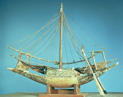 Modell av en av faraoens båter, fra graven til Tutankhamon (ca. 1370-52 f.Kr.) New Kingdom (tre) av Egyptian 18th Dynasty