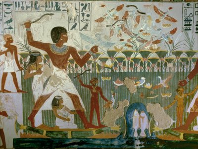 Nakht med familien på jakt i Nilmyrene av Egyptian 18th Dynasty