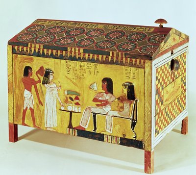 Malt kiste med en bankettscene fra graven til Kha (d.c.1390-52 f.Kr.) funnet i Deir el-Medina, New Kingdom (tre) av Egyptian 18th Dynasty