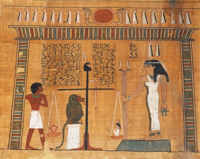Papyrus of the Book of the Dead: den avdøde under rettssak for retten i Osiris av Egyptian 18th Dynasty
