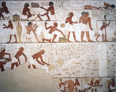 Pottemakere og arbeidere, freskomaleri, kapell, Rekhmires grav (TT100), Sheikh Abd el-Qurna, Theben (Unescos verdensarvliste av Egyptian 18th Dynasty