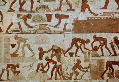 Rekhmere inspiserer arbeidere innen teglverk og smelteverk av Egyptian 18th Dynasty