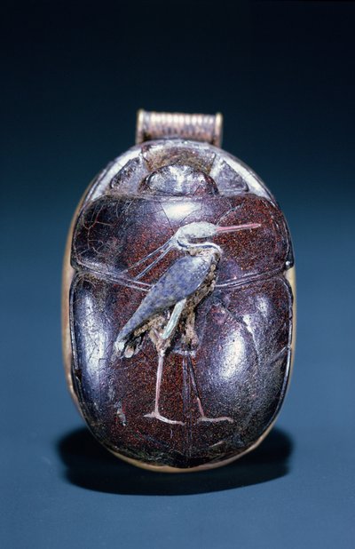 Scarab with Heron, fra Tomb of Tutankhamon, New Kingdom (gull og karneol) av Egyptian 18th Dynasty