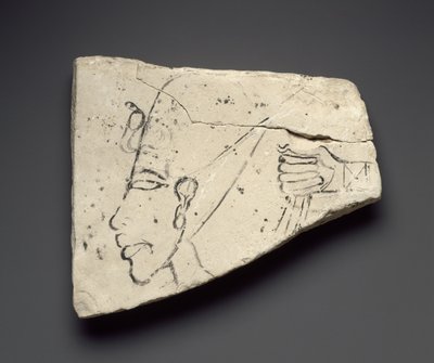 Skisser av Akhenatens hode og hånd, fra det store palasset ved Tell el-Amarna (kalkstein) av Egyptian 18th Dynasty