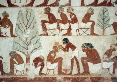 Soldater som klipper håret, detalj fra fresker i Tomb of Userhat, Sheikh Abd el Qurnah Necropolis, Luxor, Theben (Unescos verdensarvliste av Egyptian 18th Dynasty