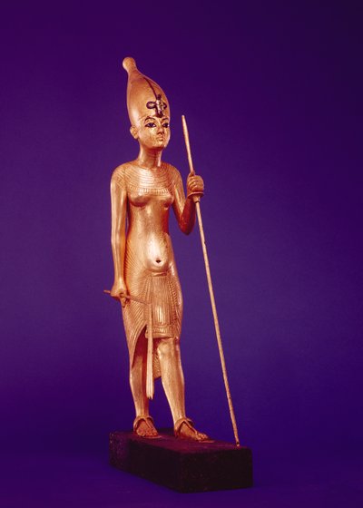 Statuett av kongen, fra Tutankhamons grav (ca. 1370-1352 f.Kr.) New Kingdom (forgylt tre) av Egyptian 18th Dynasty