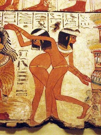 Tempelveggmaleri av to jenter som danser, Egypt (veggmaleri) av Egyptian 18th Dynasty