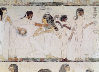 The Toilet of Noblewomen, fra graven til Rekhmire, vesir av Tuthmosis III og Amenhotep II, New Kingdom (veggmaleri) av Egyptian 18th Dynasty