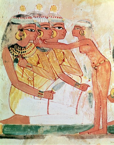 Kvinnetoalettet, fra graven til Nakht, New Kingdom, ca. 1400 f.Kr. (veggmaleri) av Egyptian 18th Dynasty