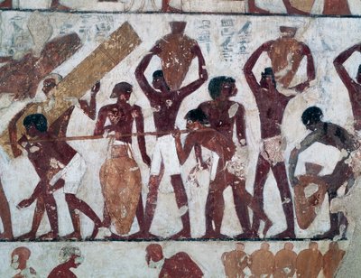 Transportere mat for å lagre varehusene til Temple of Ammon, Tomb of Rekhmire, også kjent som Tomb TT100, Sheikh Abd el-Qurna, Theban Necropolis (Unescos verdensarvliste) av Egyptian 18th Dynasty