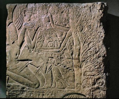 Tregudinnen tilbyr mat og drikke (lettelse) av Egyptian 18th Dynasty