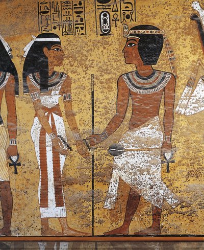Tutankhamon og hans dronning, Tutankhamens grav, Luxor, Egypt (fresco) av Egyptian 18th Dynasty