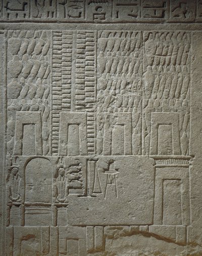 Veggrelieff som viser en lagerdetalj av vekten for veiing av varer av Egyptian 18th Dynasty