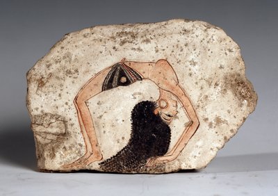 En kvinnelig akrobatdanser, Ostrakon. Kalkstein, ca 1295-1186 f.Kr av Egyptian 19th Dynasty