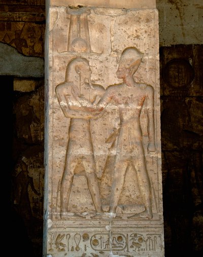Gammel egyptisk kunst: Lavt relieff på søylen i templet til Sethi I (Sety eller Seti I av Egyptian 19th Dynasty