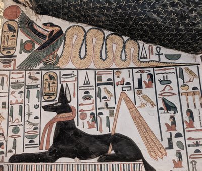 Anubis og kobra (veggmaleri) av Egyptian 19th Dynasty