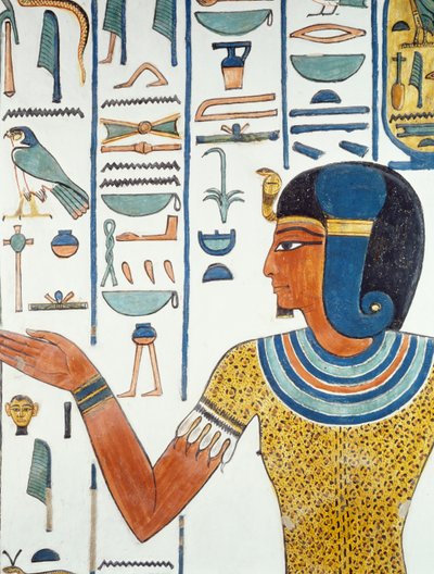 Søyle med Hornedjitef, detalj av freskomaleriene i Nefertaris gravkammer, Valley of the Queens, Luxor, Theben (Unescos verdensarvliste av Egyptian 19th Dynasty