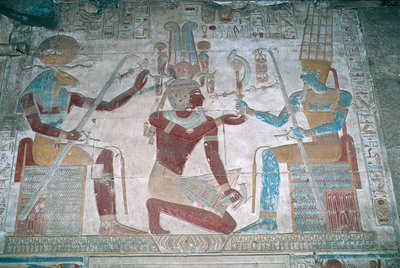 Egypt, Abydos, tempelet til farao Seti I, Osiris kapell, malt relieff av Egyptian 19th Dynasty