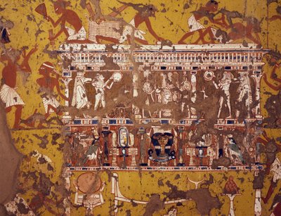 Fremstilling av utskåret båre, freskomaleri, graven til billedhuggeren Ipy, Deir el-Medina Theban Necropolis (Unescos verdensarvliste av Egyptian 19th Dynasty