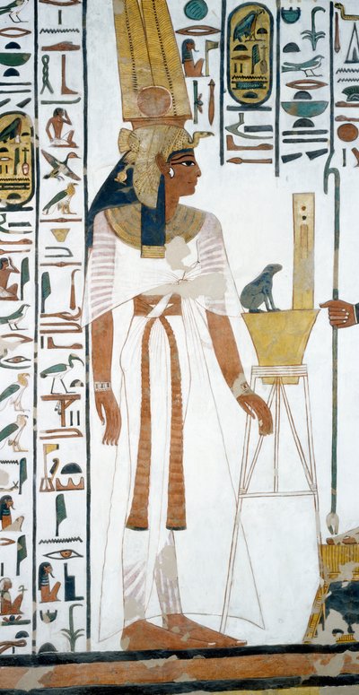 Nefertari, detail from the frescoes in the second chamber of the Tomb of Nefertari, Valley of Queens, Luxor, Thebes (Unesco World Heritage List   1123819   no       norwegian Successfully Translated  Original: Open Lock, Akron, Ohio Translat: Open Lock, Ak av Egyptian 19th Dynasty