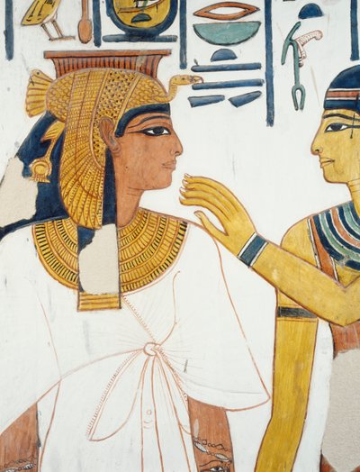 Nefertari møter gudinnen Isis, freskomaleri, nordfasaden til den fjerde søylen, gravkammer, Nefertaris grav (QV66), Queens Valley, Theben (Unescos verdensarvliste) av Egyptian 19th Dynasty