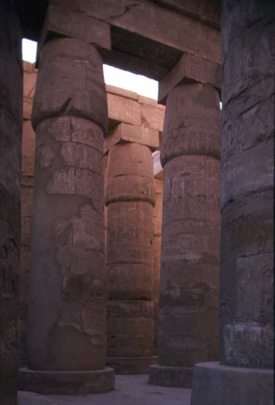 Papyrussøyler med knoppkapitler i Hypostyle Hall of Temple of Amun, New Kingdom (bilde) av Egyptian 19th Dynasty