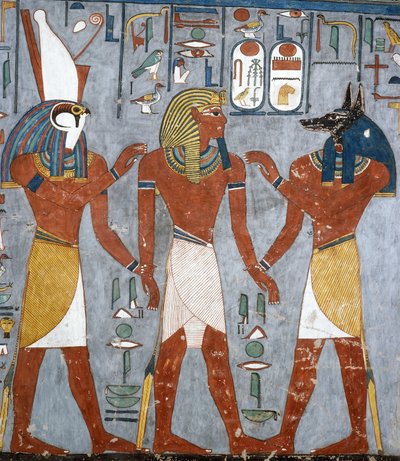 Ramses I mellom Horus og Anubis, freskomaleri, gravkammer, Ramses I