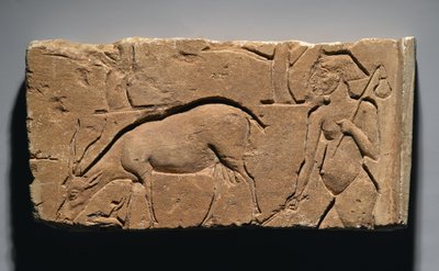 Relieff som viser en geitegjeter med en geit og trær, muligens fra Tell el-Amarna, New Kingdom, 1350-1333 f.Kr. (kalkstein) av Egyptian 19th Dynasty
