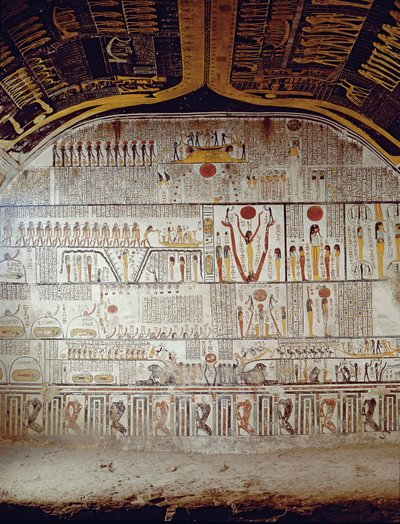 Detalj av Jordens bok, fra gravkammeret til graven til Ramses VI (r.1143-1136 f.Kr.) New Kingdom (veggmaleri) av Egyptian 20th Dynasty