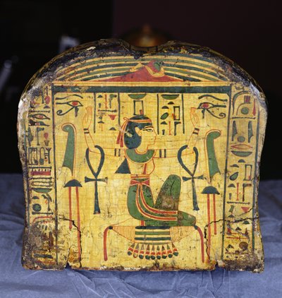 Detalj av fotenden av den ytre kistebunnen til mumien til Nesyamun, muligens funnet i Deir El-Bahri, New Kingdom, ca. 1100 f.Kr. (malt tre) av Egyptian 20th Dynasty