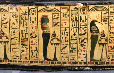 Detalj av den ytre kistebunnen til mumien til Nesyamun, muligens funnet i Deir El-Bahri, New Kingdom, ca. 1100 f.Kr. (malt tre) av Egyptian 20th Dynasty