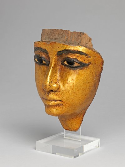 Ansikt fra en kiste, med øyne og øyenbryn innlagt, forgylt av Egyptian 20th Dynasty