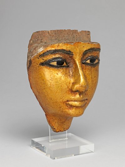 Ansikt fra en kiste, med øyne og øyenbryn innlagt, forgylt av Egyptian 20th Dynasty