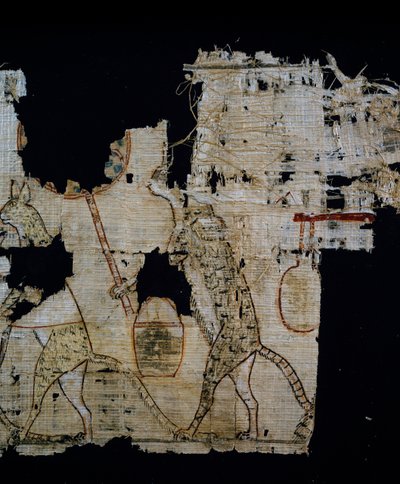 Papyrus som skildrer satirisk scene, ca 1100 f.Kr., datert fra regjeringen til Ramesses IX, Detalj, egyptisk sivilisasjon, New Kingdom, Dynasty XX av Egyptian 20th Dynasty
