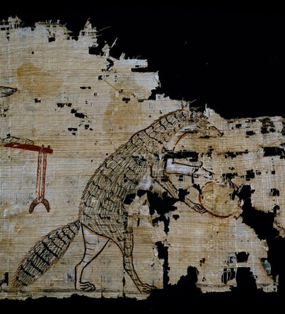 Papyrus som skildrer satirisk scene, ca 1100 f.Kr., datert fra regjeringen til Ramesses IX, Detalj, egyptisk sivilisasjon, New Kingdom, Dynasty XX av Egyptian 20th Dynasty
