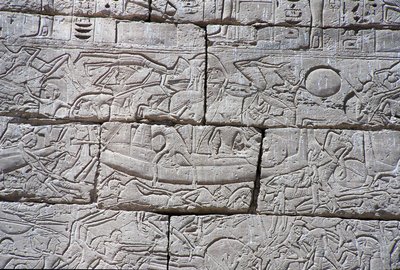 Sjøfolket, Sjøslaget ved Ramses III, Medinet Habu, 1195-64 f.Kr av Egyptian 20th Dynasty