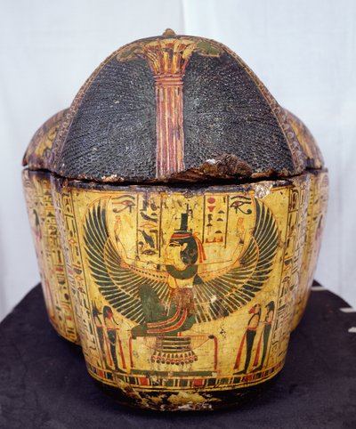 Øverste ende av kisten til mumien til Nesyamun, muligens funnet i Deir El-Bahri, New Kingdom, ca. 1100 f.Kr. (malt tre) av Egyptian 20th Dynasty