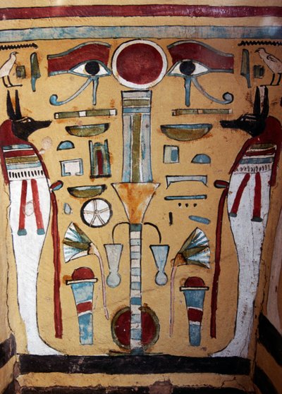 Anubis-mummi, dekorativ detalj av sarkofagen til Ankh-ef-en-Khonsu av Egyptian 21st Dynasty