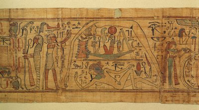 Bok med mytologiske bilder av Nespakachuty, separasjonen av himmel og jord med solbåten av Egyptian 21st Dynasty