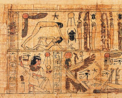Begravelsespapyrus av Serimen, prest av Amon, detalj om verdens skapelse, separasjon av Geb og Nut av Egyptian 21st Dynasty