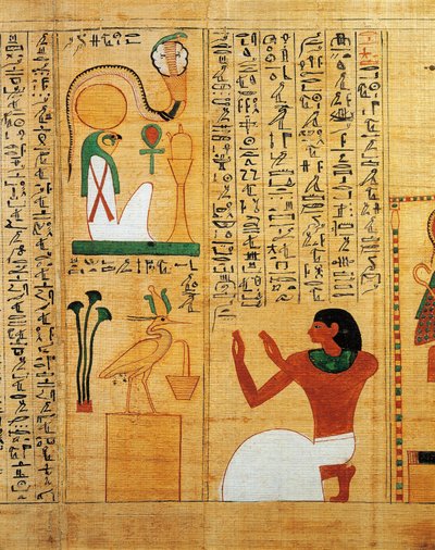 Mytologisk papyrus av Imenemsauf, hovedbærer av Amon. Detalj: hymne til solen Ra som en fugl av Egyptian 22nd Dynasty