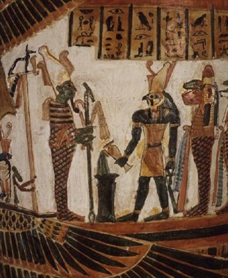 Osiris, detalj fra kartongen til Nekhtefmet, tredje mellomperiode, ca. 934-889 f.Kr. (pusset og malt lin) av Egyptian 22nd Dynasty